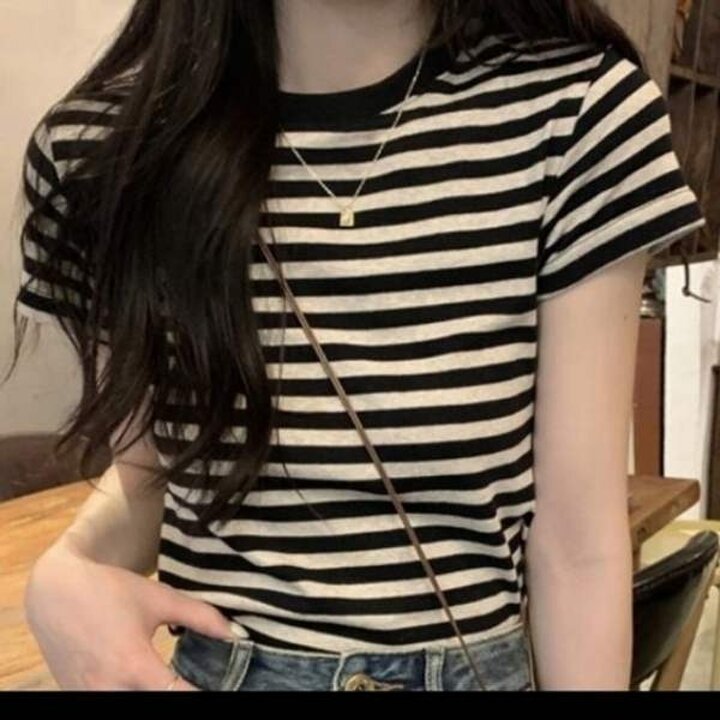 여자 반팔티 여성 티셔츠 스트라이프 슬림핏 반팔 여름티셔츠