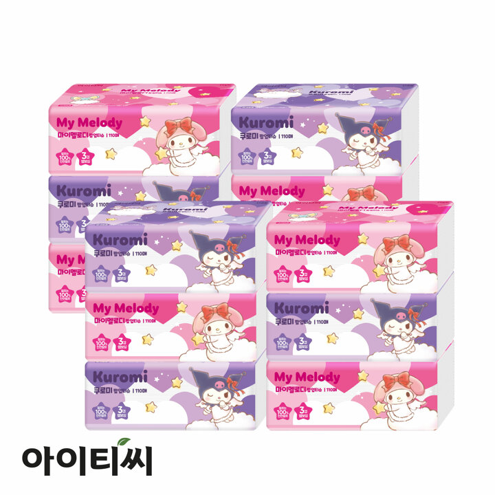 마이멜로디+쿠로미 3겹 팝업 미용티슈(110매) 12팩