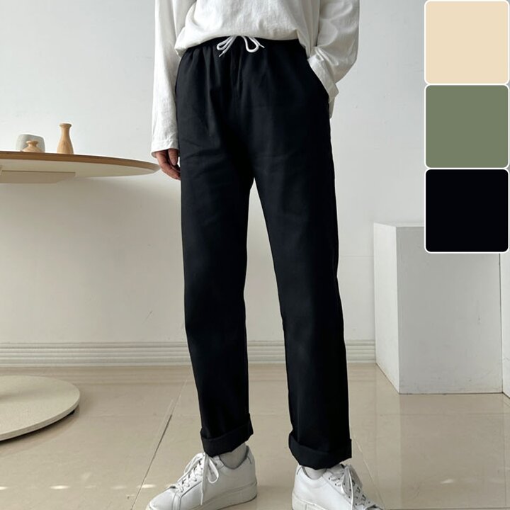 남자 데일리 허리밴딩 와이드 일자 면바지 DHT-PTA-SN2445345