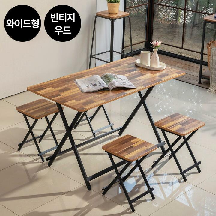 [와이드] 까사마루 오드리 접이식 테이블 와이드형 세트 (1200 테이블 + 의자 2개)
