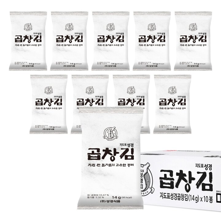 [성경김본사] 지도표성경김 곱창김 14g x 10봉 조미 곱창돌김