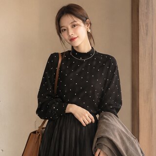[귈림] 도트 하이넥 블라우스(G6FBL003P)