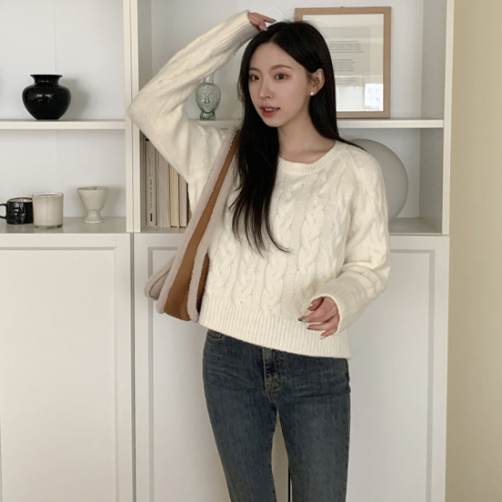이너슨 라운드넥 나그랑 꽈배기 베이직 니트