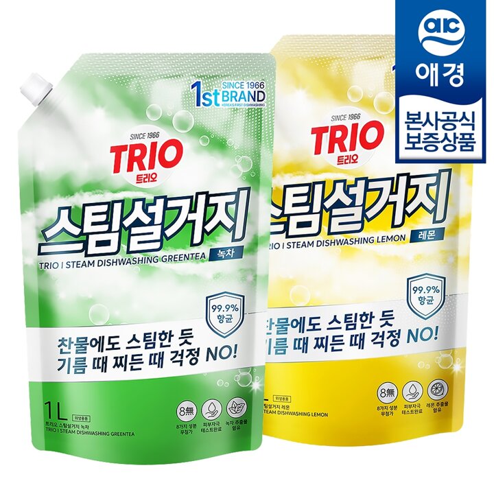 [애경] 트리오 스팀설거지 주방세제 리필 1L x3개
