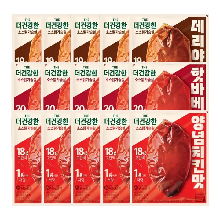 CJ 더건강한 닭가슴살 양념치킨 100g x5개 + 핫바베큐 100g x5개 + 데리야끼 100g x5개 (냉동)