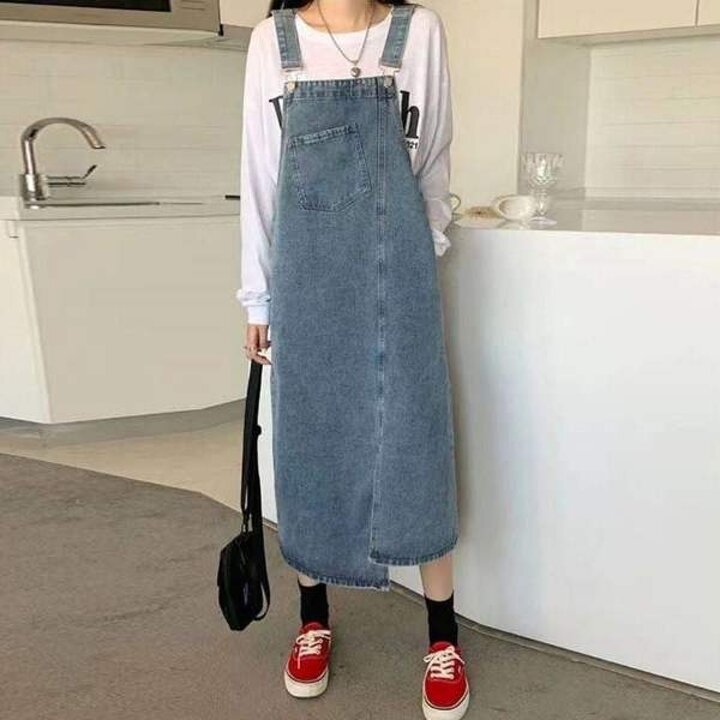 언발란스 청원피스 데님 캐주얼 멜빵원피스 점프수트