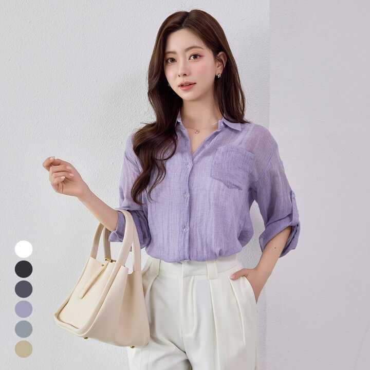 [모리스커밍홈] 심플 포켓 롤업 거즈 셔츠_M2604BL089B