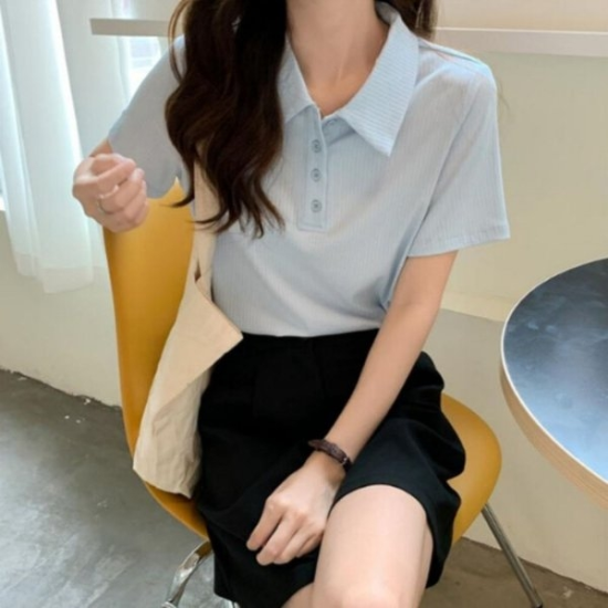 HOTBBA / 모던 실루엣 골지 반팔 카라 티셔츠 SWC 1005616[중지]7