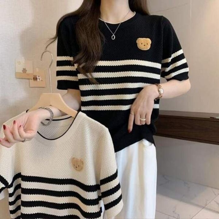 여자 반팔티 여성 티셔츠 반팔 곰돌이 여름티셔츠 크롭셔츠