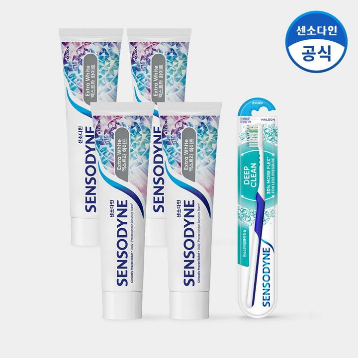 센소다인 엑스트라 화이트 민감성 치약 120g x4개+딥클린 칫솔 1개