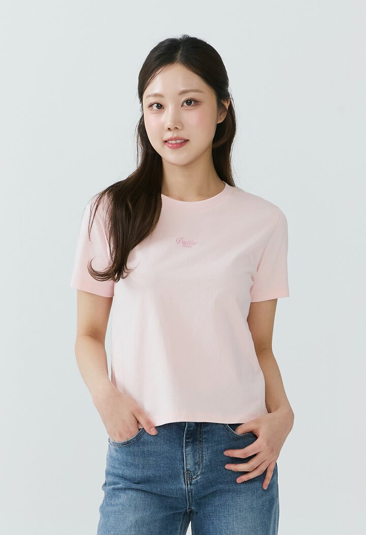 [26SS] 여성) 20수 스몰 로고 슬림 베이직 반팔 티셔츠 AQ2WTS451-PK