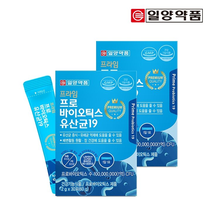 일양약품 프라임 프로바이오틱스 유산균19 (특허 김치유산균 함유) 2g x 30포 2박스 (총 2개월분)
