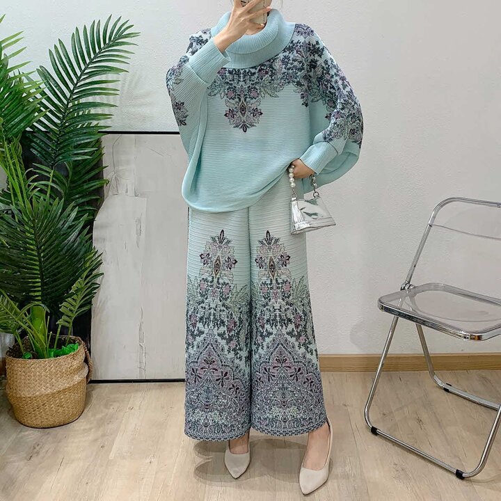 플라라 (88까지)플리츠타이더블카라블라우스+팬츠SET
