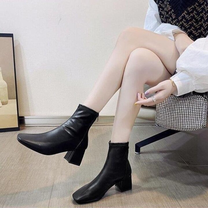 모던사선힐앵클부츠여성하이힐숏부츠패션슈즈