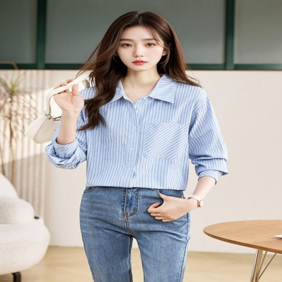 블라우스 셔츠 브라우스 빅카라 스트라이프 8960 소라 KQQ 여성