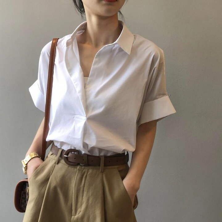 오프닝 롤업 반팔 블라우스 셔츠 MFNC030032 (10272314A)