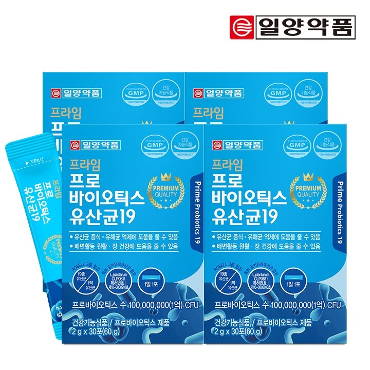 일양약품 프라임 프로바이오틱스 유산균19 (특허 김치유산균 함유) 2g x 30포 4박스 (총 4개월분)