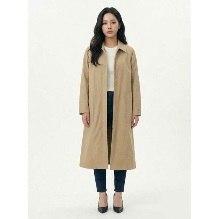 [하프클럽/올리비아하슬러]베이지 넥 카라 빅 포켓 롱코트 OHBSCT104