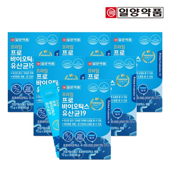 일양약품 프라임 프로바이오틱스 유산균19 (특허 김치유산균 함유) 2g x 30포 6박스 (총 6개월분)