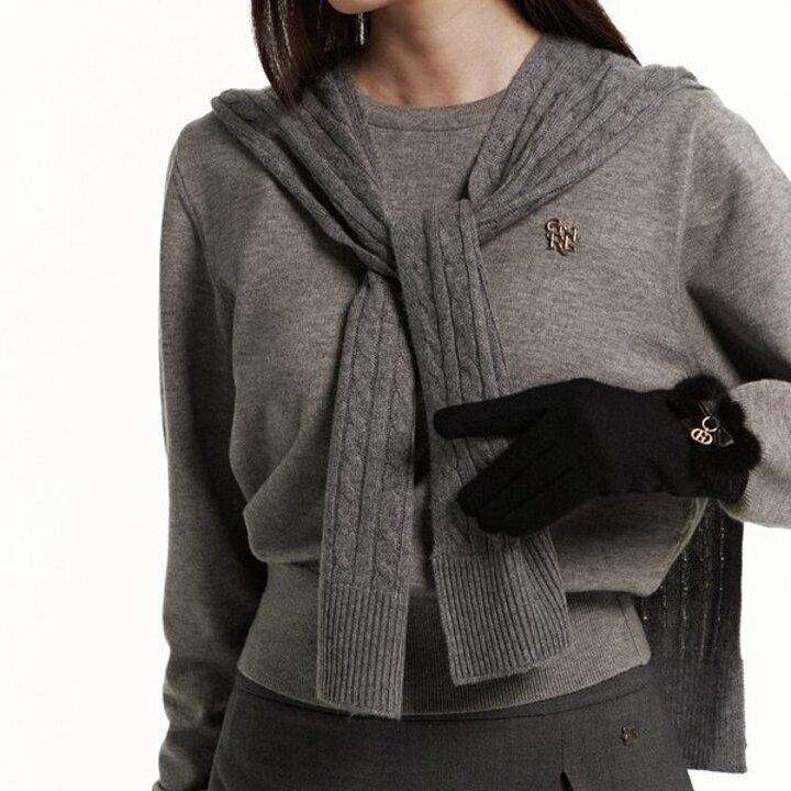 (대구신세계)[Cashmere Blended] 그레이 꽈배기짜임 니트 숄 어부바 HIMU5F231G2
