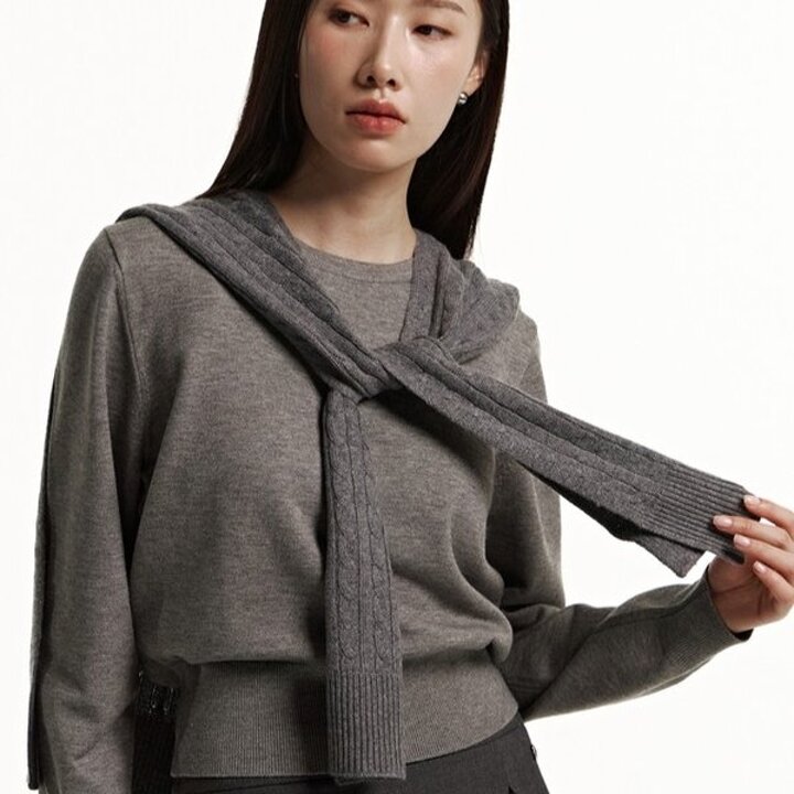 (대구신세계)[Cashmere Blended] 그레이 꽈배기짜임 니트 숄 어부바 HIMU5F231G2