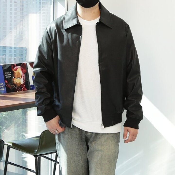 WWO 남자 빅사이즈 베이직 래더 가죽 점퍼