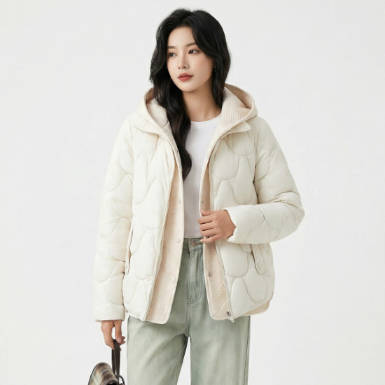KARRA 후드레이어드스냅앤집업패딩점퍼_A4W0206