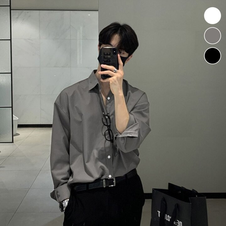 남자 심플 루즈핏 스판 베이직 긴팔 와이셔츠 OC-SHA-SWFFSS6E