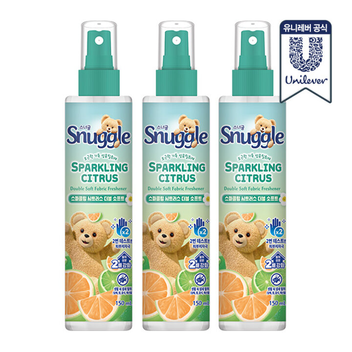 스너글 리뉴얼 섬유탈취제 허거블 코튼, 블루밍 부케, 스파클링 시트러스 150ml x 3개