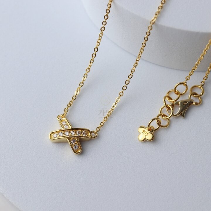 [가앤] 24k순금 볼륨 큐빅 알파벳 목걸이7.50g
