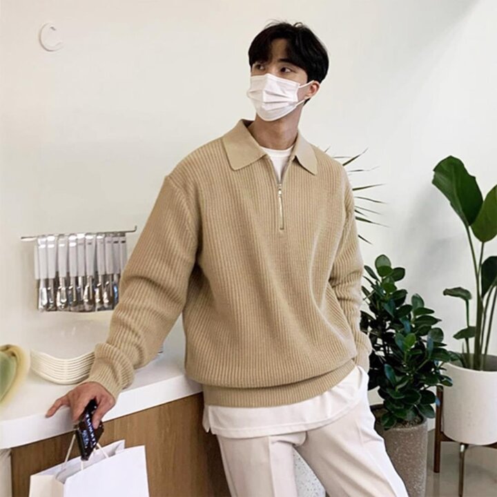 [옷자락] 남자 간절기 긴팔 카라 반집업 니트