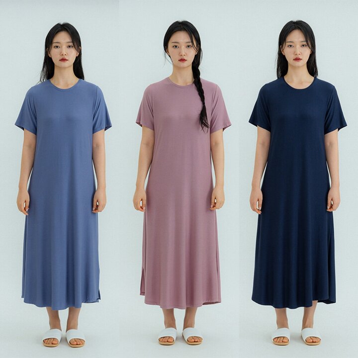 여성 반팔원피스 롱원피스 여름원피스 잠옷 깔끔한 무지 실내복 홈웨어 선물