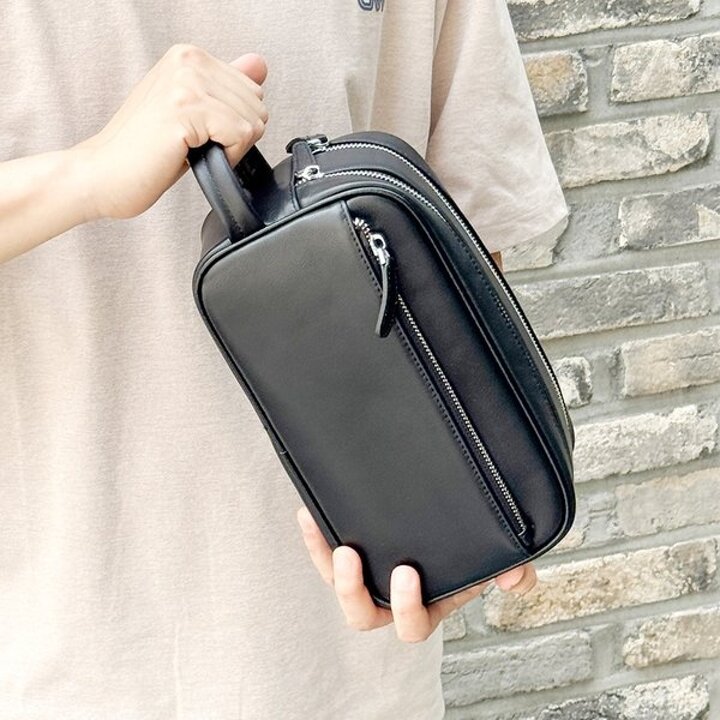 남성용 소가죽 스포츠 골프 파우치 클러치백