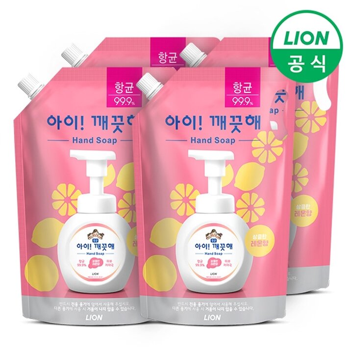 아이깨끗해 대용량 리필 1.8L 파우치 4개 손세정제 핸드워시 거품비누 (레몬/순)
