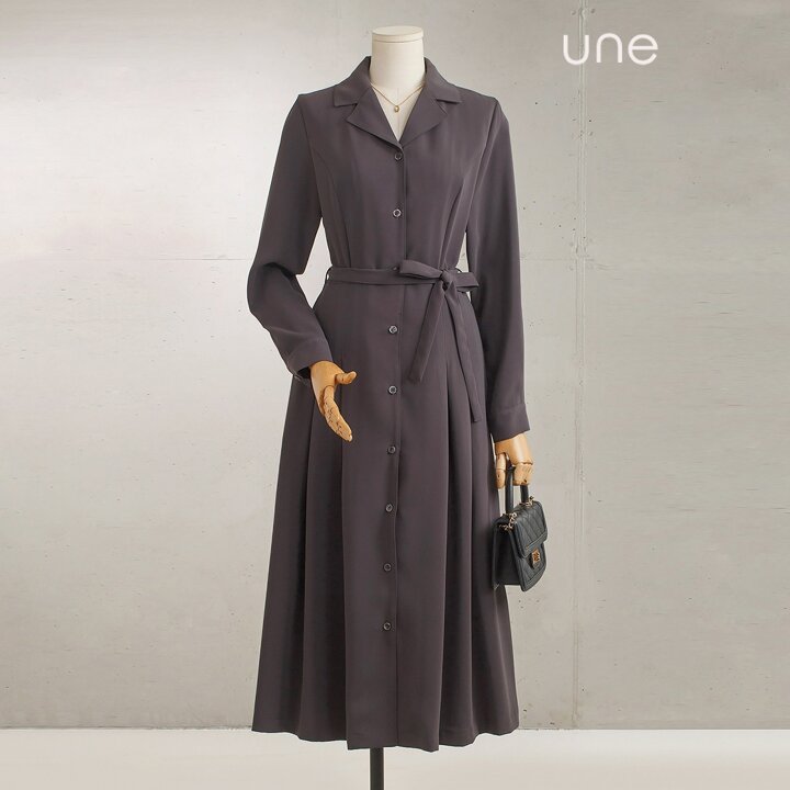 윈(une) [벨트SET] 클래식페미닌 턱플레어원피스