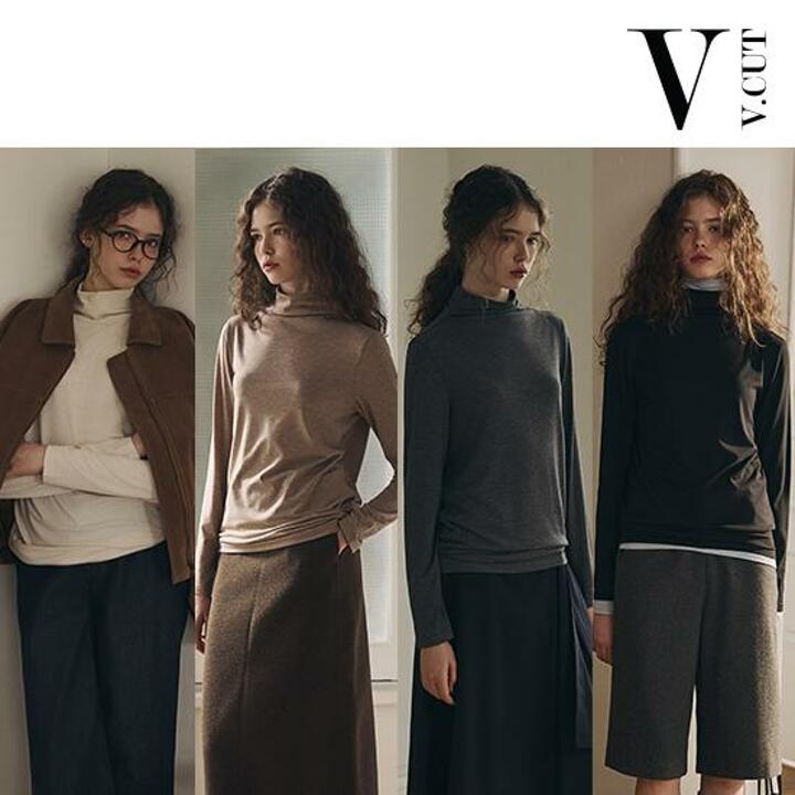 브이컷 26FW 울블렌디드 모크넥 티블라우스 4종