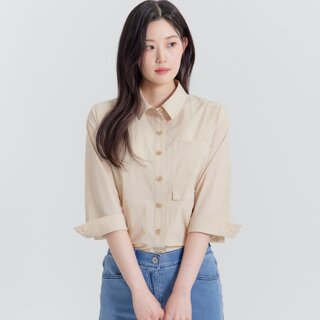 [지센] (3컬러) 7부 레터링 포인트 셔츠 LCWSP422