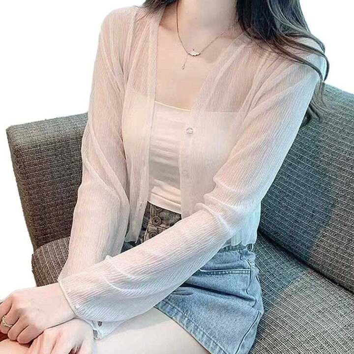 모노무드 0000325003Q 신상 여자 데일리 여름 시스루 크롭 가디건 긴팔 겉옷