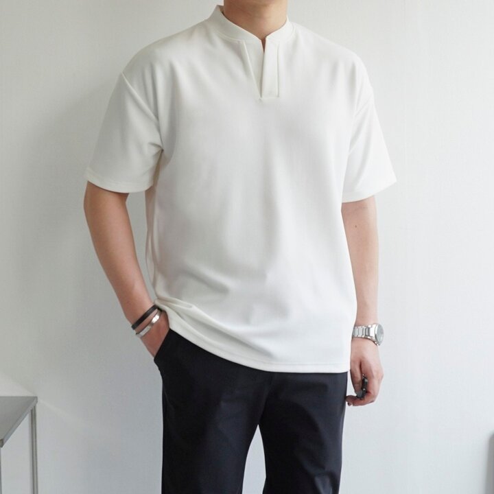 워셔블 브이 헨리넥 반팔티셔츠 5color