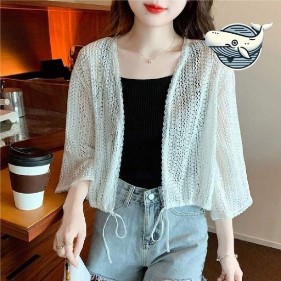 여름 여성 루즈핏 가벼운 스트링 가디건 7부