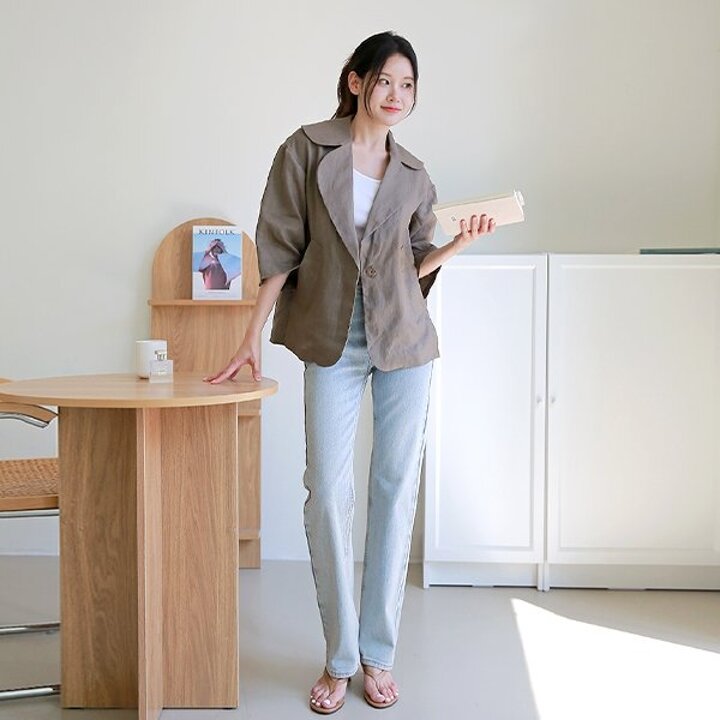 [최초가 89,900원][르포엠]프렌치린넨100 로리타 사파리 자켓