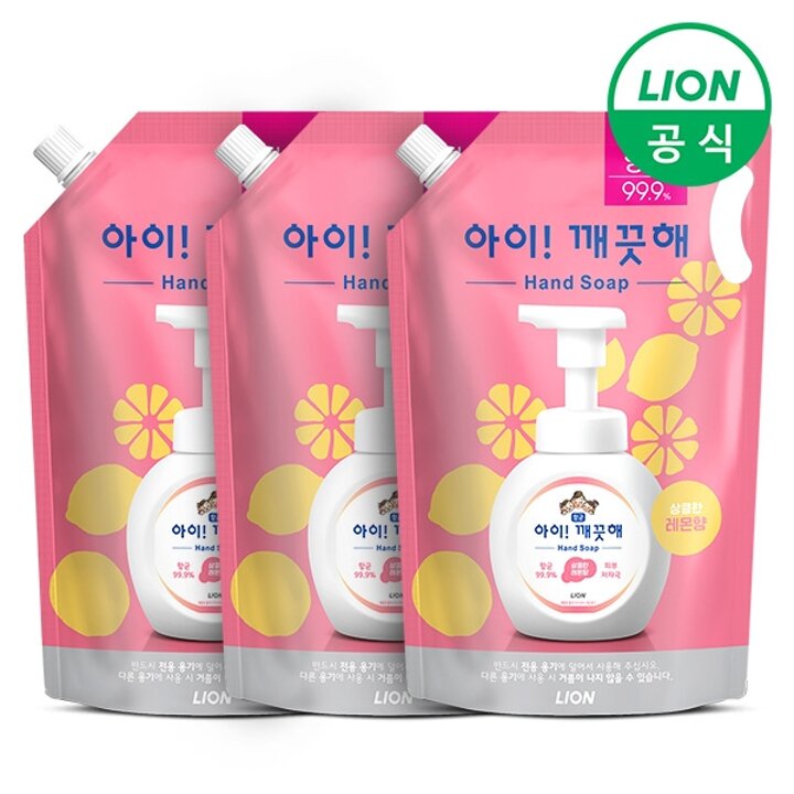 아이깨끗해 대용량 리필 1.8L 파우치 3개 손세정제 핸드워시 거품비누 (레몬/순)