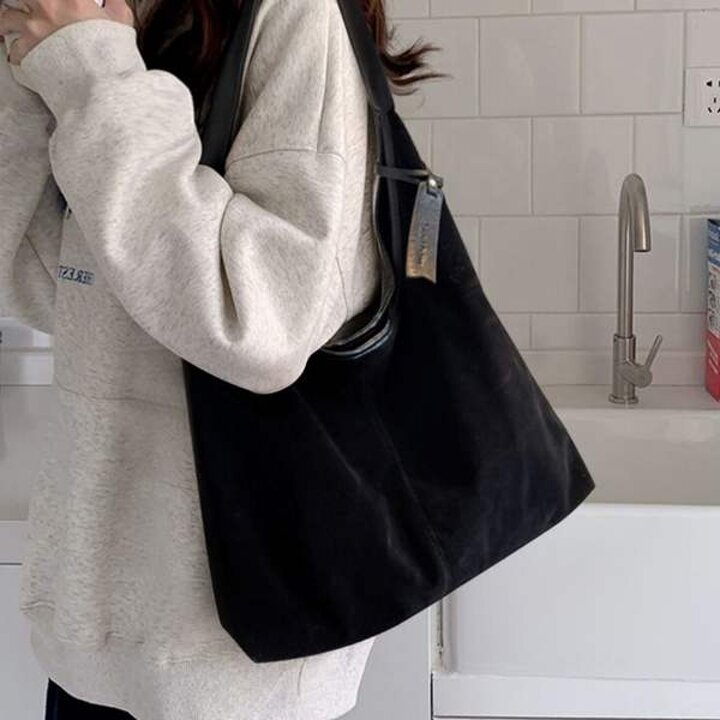 스티치 라인 디테일 스웨이드 여성 토트 숄더백 20대여성가방