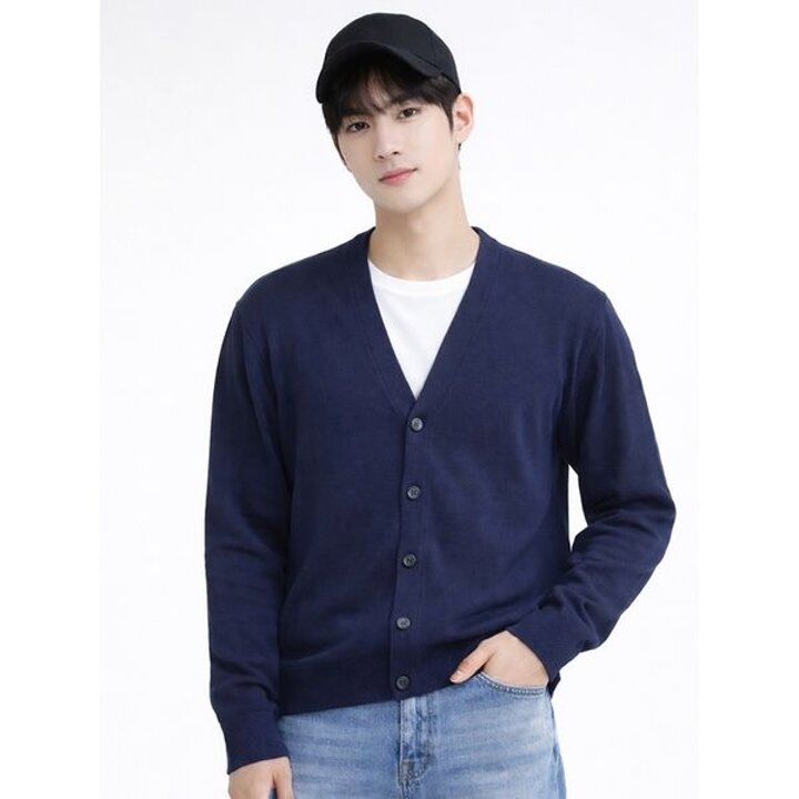 [하프클럽/디바옴므]베이직 솔리드 니트 쿨터치 브이넥 가디건 남자 남성 남방 셔츠