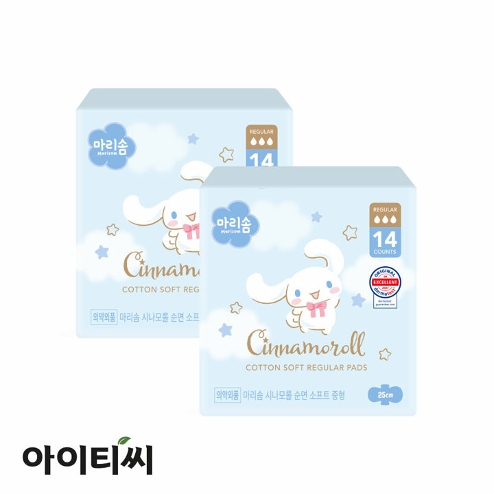 마리솜 시나모롤 순면 소프트 중형 생리대(14입)X2팩