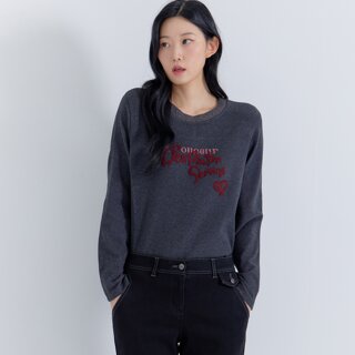 [지센] (2컬러) 부클 자수 라운드 긴팔 티셔츠 LCTSPA28