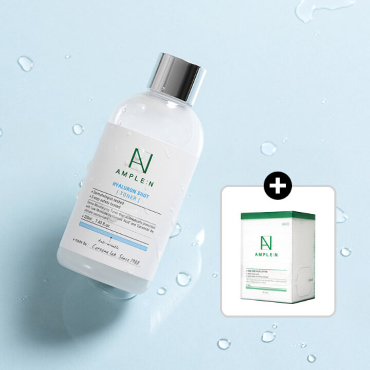 [코리아나] 앰플엔 히알루론샷 수분 토너 220ml + (순면화장솜)