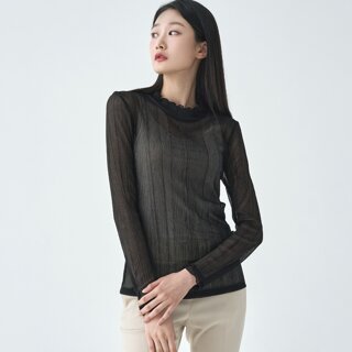 [지센] (2컬러) 메탈 시스루 프릴넥 긴팔 티셔츠 LFTSO306