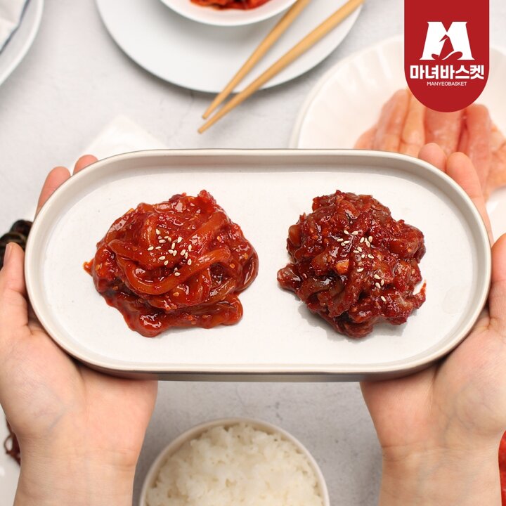 [마녀바스켓] 밥반찬 밥도둑 쫄깃 오징어젓500g+낙지젓500g
