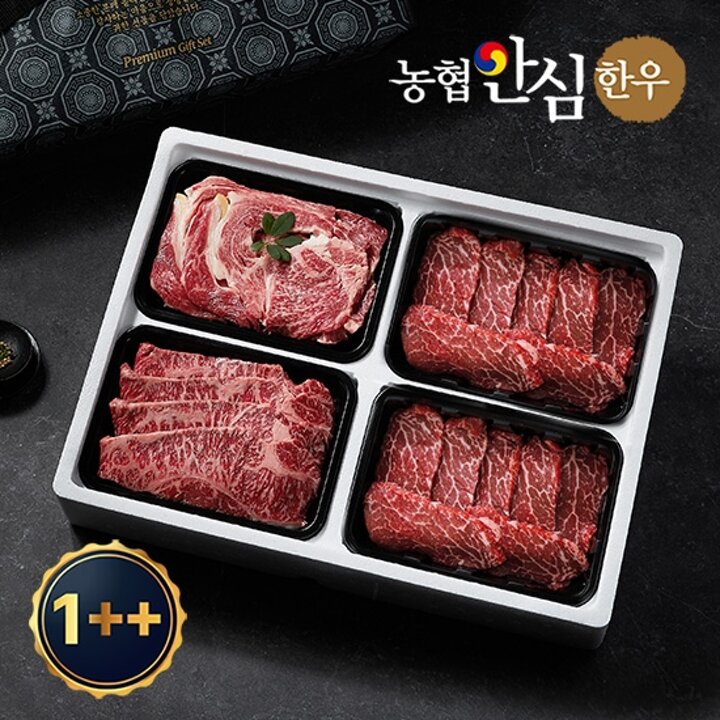 [농협안심한우] 믿음 한우 구이선물세트 6호 1.2kg 1++등급(7이상)(등심+갈비살+살치살+특수,각300g씩)